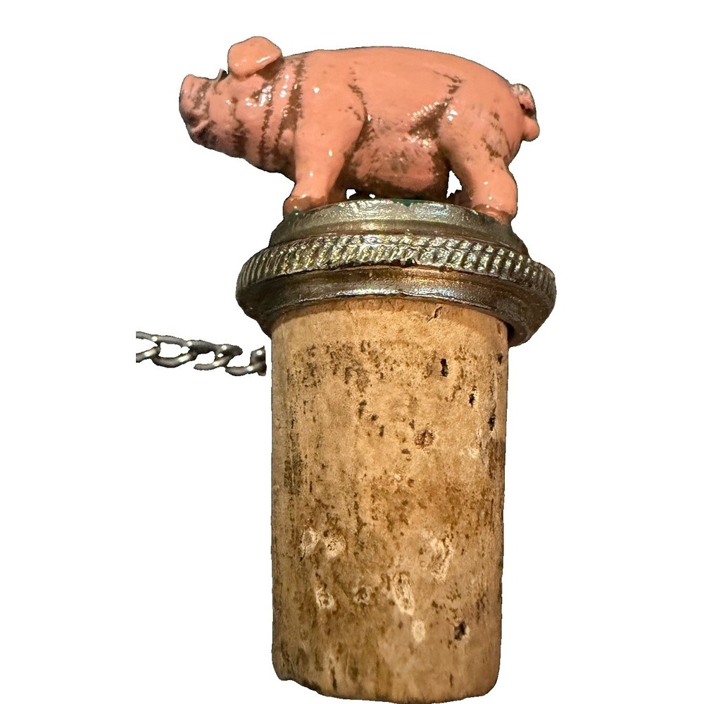 Vintage Pink Pig Cork Bottle Stopper Keychain Novelty Barware Farm Animal - Picture 1 of 7
